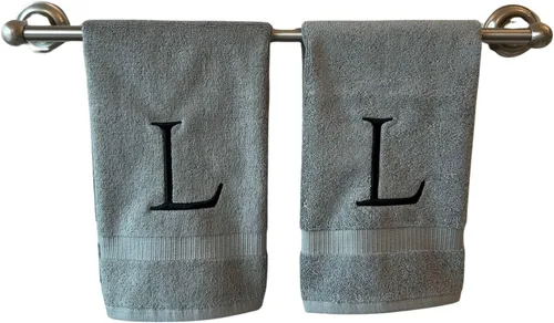 Miniatura 117 de Toalla de mano con inicial beige para baño, toalla bordada decorativa de calidad de hotel de lujo con monograma para tocador, spa, certificado