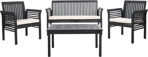 SAFAVIEH Outdoor Collection Carson - Juego de 4 piezas para patio de conversación con cojines blancos y negros
