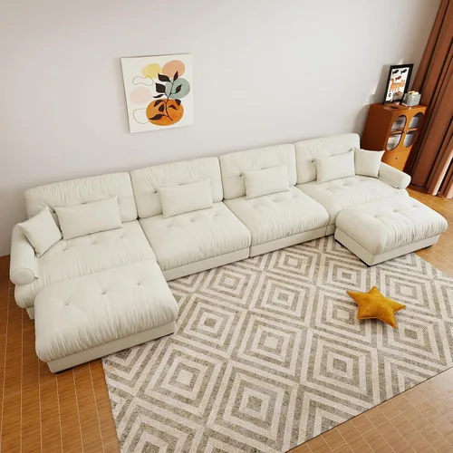 Miniatura 43 de Sofá modular de gran tamaño de 94 pulgadas, sofás seccionales grandes de color beige y blanco para sala de estar, juego de sofá de terciopelo, sofás