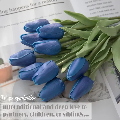 Miniatura 4 de 30 flores artificiales de tulipán, flores artificiales de tulipán de 14 pulgadas, tulipanes de tacto real para decoración del hogar, centro de mesa