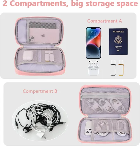 Miniatura 3 de Organizador de viaje electrónico, bolsa de accesorios tecnológicos para cables/cargador y cables (rosa, PU-M)