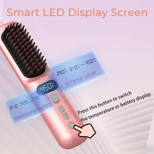 Miniatura 6 de Cepillo alisador de pelo inalámbrico 10000mAh: peine caliente eléctrico para cabello de mujeres negras - Cepillo alisador portátil de iones