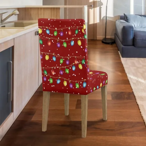 Miniatura 6 de HUGS IDEA Christmas Lights Seat Covers for Dining Room Chairs Set of 6 Xmas Stretch Chair Slipcovers Protector Removable and Washable Kitchen Dining