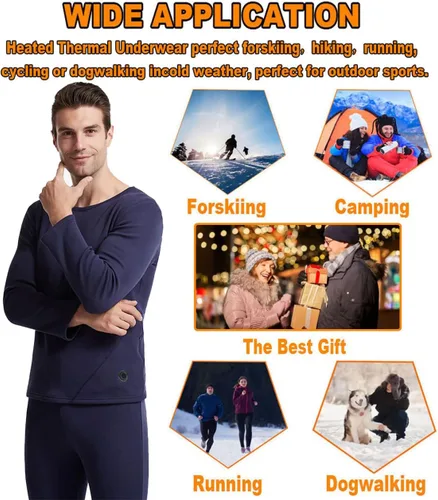 Miniatura 5 de Windpost Conjunto de ropa interior térmica térmica para hombre, ropa interior deportiva de invierno para hombre, con 16 zonas de calefacción