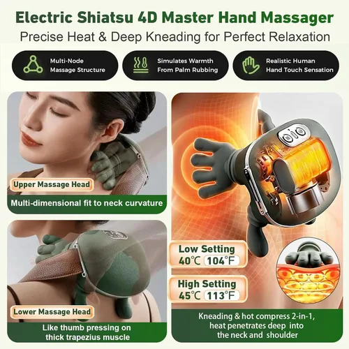 Miniatura 3 de Masajeador de cuello con calor y compresión, masajeador de tejido profundo Shiatsu 4D portátil para cuello, hombros, alivio del dolor de espalda