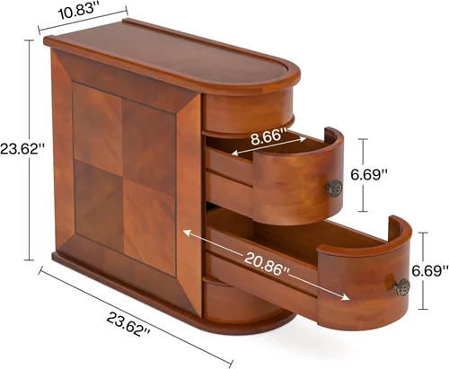 Miniatura 2 de Tribesigns Mesa auxiliar de madera, mesa auxiliar estrecha de 2 cajones, mesa auxiliar delgada, no requiere montaje, respaldo acabado