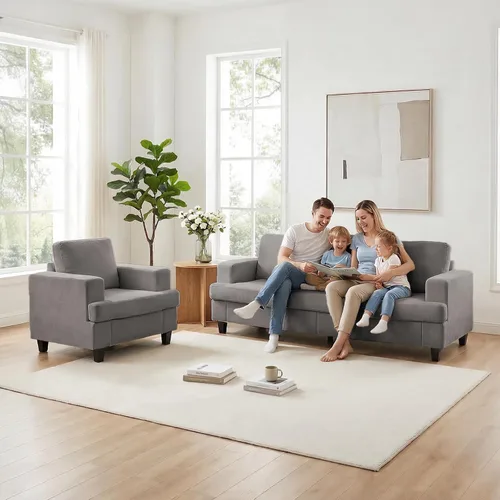 Miniatura 10 de ijuicy Juego de sofá seccional de chenilla de 6 asientos para juego de muebles de sala de estar, juego de sofá moderno de 3 piezas, sofá de 3
