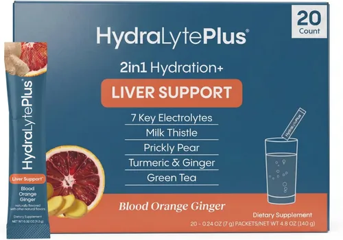 Hydralyte Soporte hepático + mezcla de electrolitos con cardo mariano, cúrcuma, jengibre, tuna espinosa, extracto de té verde formulado para una