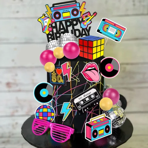 Miniatura 5 de 20 PIEZAS Decoraciones de Tarta de los 80 y 90 con temática de Hip Hop Retro para nacidos en la década de los 80 y 90 Decoraciones de recuerdo