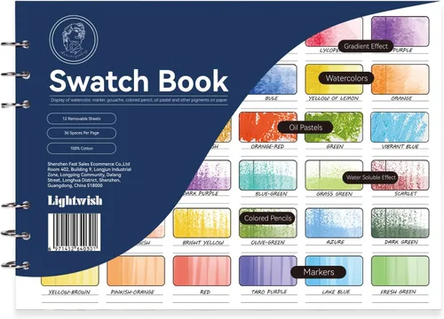 Libro de Muestras de Acuarela LIGHTWISH, 12 Hojas Desmontables, 100% Algodón, 300 g/m²/140 lb, Sin Ácidos, Diario de Colores para Pasteles al Óleo,
