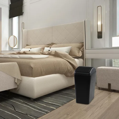 Miniatura 6 de Asking - Bote de basura pequeño de 4.5 galones con tapa abatible, paquete de 3, color negro Cubo de basura de plástico con tapa giratoria, mango