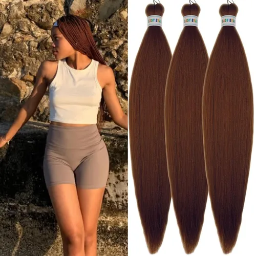 Miniatura 53 de Cabello estirado de fibra Kanekalon para trenzar con cabello humano, color oro rosado, 30 pulgadas