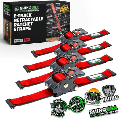Miniatura 17 de Rhino USA Correas de trinquete retráctiles E-Track de 2 x 10 pies: resistencia máxima a la rotura de 3033 libras Compatible solo con sistemas