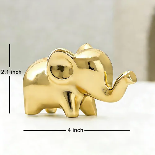 Miniatura 6 de OwMell Decoración de elefante de buena suerte para el hogar, pequeña estatua de elefante de cerámica para decoración del hogar, chapada en oro