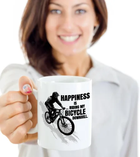 Miniatura 2 de Happiness Is Riding My Bicycle Downhill - Taza de café y té para un ciclista de montaña y regalos para hombres y mujeres ciclistas (15 onzas)