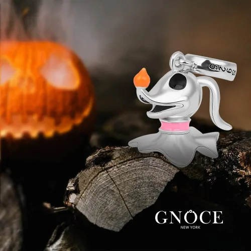 Miniatura 2 de GNOCE Colgante de plata de ley para perro fantasma con linterna de nariz, dije de perro de Halloween para pulsera o collar para mascotas