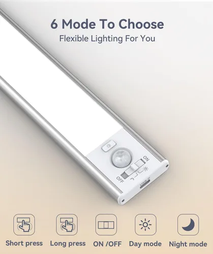 Miniatura 4 de Iluminación para debajo del gabinete, luz LED con sensor de movimiento para interiores, 2200 mAh USB recargable luces de armario funciona