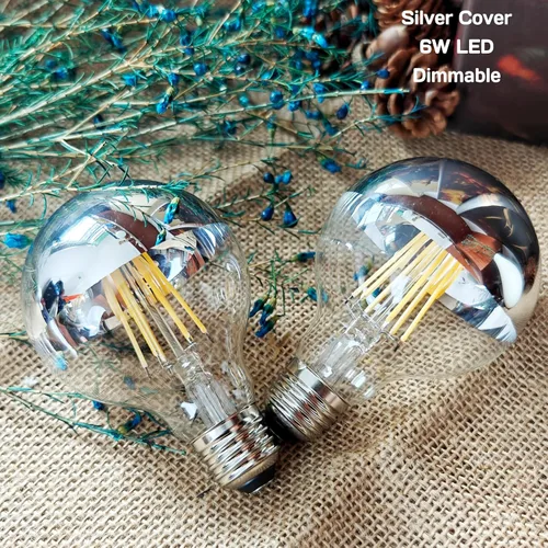 Miniatura 7 de Bombilla media cromada de 6 W (equivalente a 60 vatios), globo G25 regulable de 5000 K, bombilla LED Edison decorativa con punta plateada, base E26