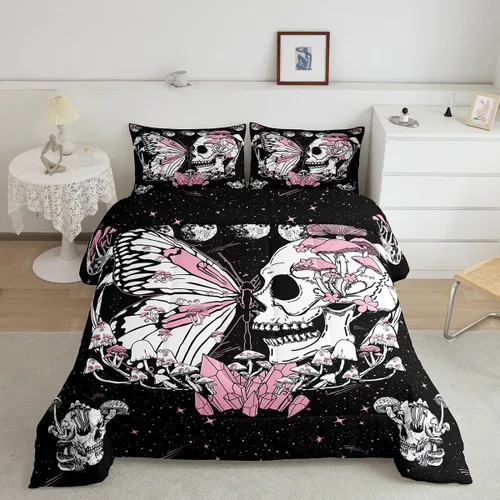 Miniatura 61 de Castle Fairy Juego de edredón con diseño de gato lindo para niños, tamaño twin, juego de ropa de cama con hojas de flores, luna, noche y cielo