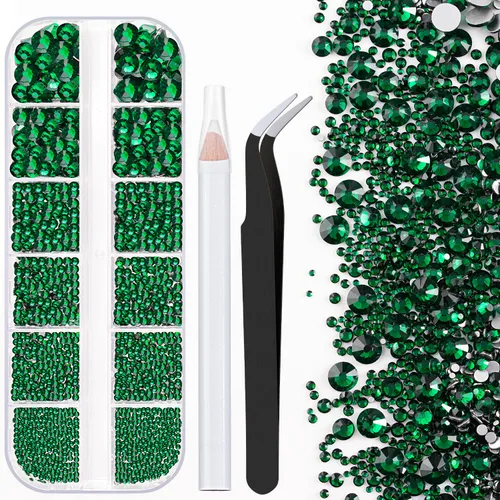 Miniatura 36 de Dos paquetes de diamantes de imitación de parte trasera plana, 4520 piezas, diamantes de imitación coloridos para uñas, multicolor + AB + gemas