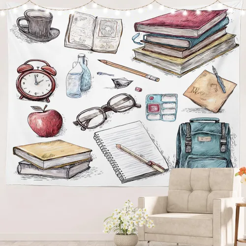 Miniatura 49 de Batmerry Tapiz de pintura abstracta apagado, trazos de expresión artística arte de pared, decoración para colgar, fibra de poliéster, blanco