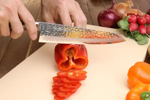Miniatura 4 de Yoshihiro VG-10 Damascus Santoku cuchillo japonés multiuso, para chef, 7 pulgadas (estilo occidental, mango de madera de caoba)