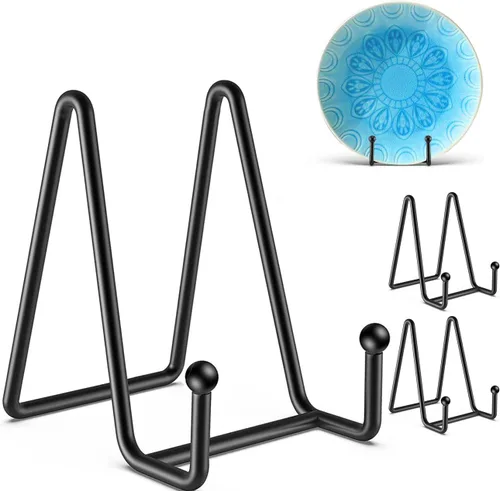 Hoewina Soportes para Platos de Exhibición, Paquete de 3 Soportes para Platos de 4.5 Pulgadas, Soporte de Marco Metálico para Soporte de Libros,