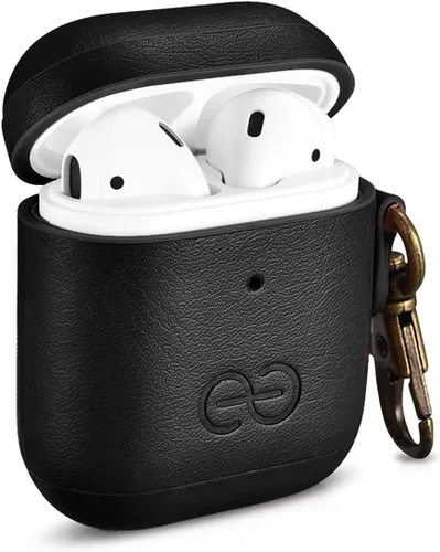Miniatura 2 de Dreem Om - Funda para estuche con clip para llavero compatible con AirPods 1 y 2, funda de cuero vegano para Airpods para hombres y mujeres, Negro
