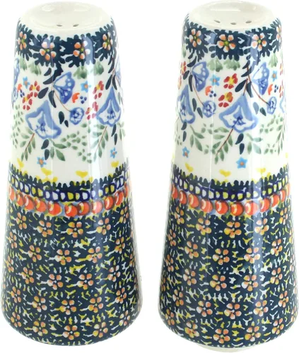 Miniatura 12 de Blue Rose Polish Pottery - Salero y pimentero pequeños con puntos azules - 15 cm de alto - Juego de condimentos de cerámica pintado a mano