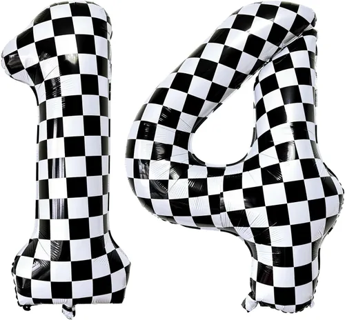 Miniatura 26 de Lovoir Globos gigantes de 40 pulgadas con temática de autos de carreras con el número 3, color negro y blanco para decoración de fiesta de tercer