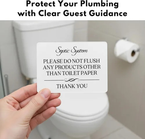 Miniatura 2 de Señal de inodoro con texto en inglés «No ras» con el sistema septico «Do Not Flush Toilet Paper» (acrílico blanco de 5 x 3.5 pulgadas) – Letrero