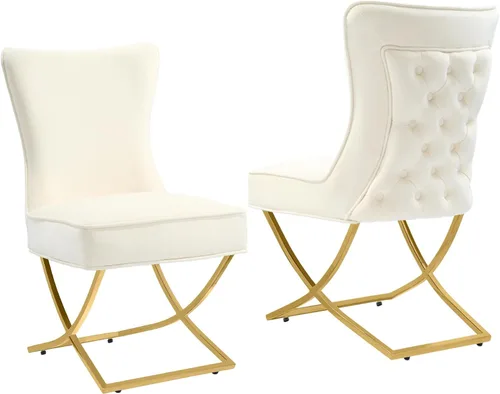 LOULENS Elegance - Juego de 2 sillas de comedor de terciopelo, lujosas sillas de comedor tapizadas acolchadas, sillas decorativas de terciopelo real