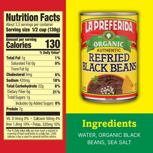Miniatura 2 de La Preferida Frijoles Refritos Negro Orgánico, 15 oz (Paquete de 3)