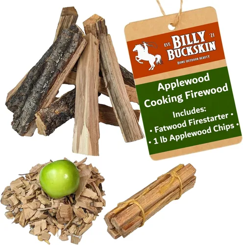 Miniatura 11 de Billy Buckskin 1 Click Fire - Paquete de leña de 19 libras – Enebro, piñón y mezquite y palitos de astillas resinosas - Troncos de leña partida