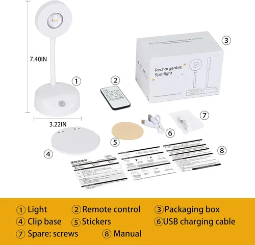 Miniatura 6 de XPESUVC Lámpara de pared con sensor de movimiento, foco LED recargable, lámpara de lectura de mesita de noche de rotación flexible con 3 Blanco