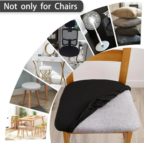 Miniatura 4 de Fundas de asiento para silla, juego de 6, fundas elásticas negras para silla de comedor cuadradas, extraíbles y lavables, protector de asiento