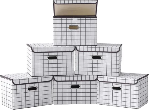 Miniatura 33 de STOREONE Contenedores de Almacenamiento de Tela en Forma de Cubo Plegables, Organizador Contenedor Cesta Plegable con Tapas y Asas de Metal