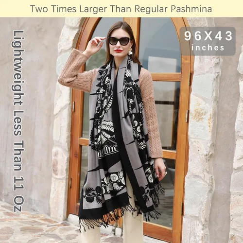 Miniatura 151 de DANA XU Manta de pashmina extragrande 100% de lana merina, bufanda de viaje, bufanda de cachemira para mujer, otoño e invierno, chal de gran