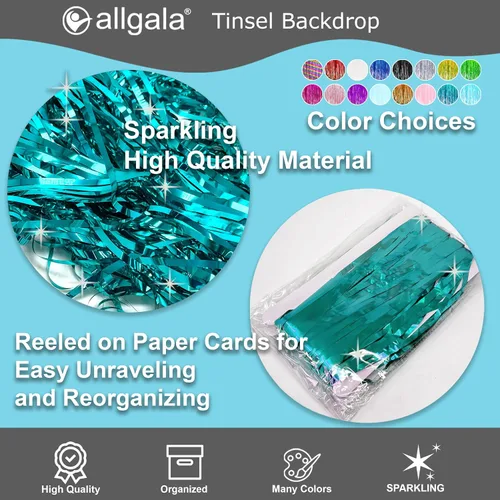 Miniatura 2 de Allgala 4PK Metálico Oropel-Fiesta Foto Telón Cortinas Puerta Franja Decoración-Turquesa-BD52312