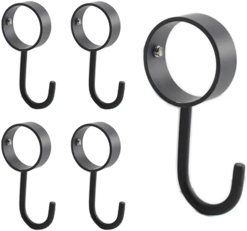 Miniatura 10 de Paquete de 5 ganchos de acero inoxidable para barra de armario, ganchos negros resistentes para colgar ollas, sartenes, tazas, toallas, guantes