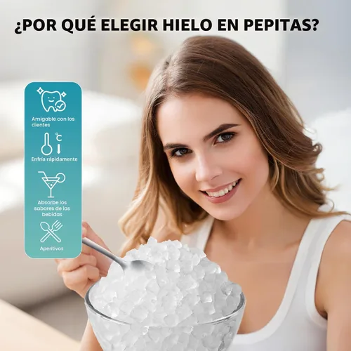Miniatura 4 de EUHOMY, Fabricador de hielo para encimera con asa, listo en 6 minutos, 34 libras por día, cubierta superior extraíble, autolimpiante, máquina