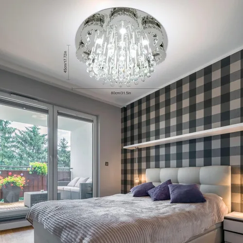 Miniatura 3 de OUKANING Lámparas de araña de cristal modernas para sala de estar, lámparas grandes para dormitorio, lámpara de techo empotrada para vestíbulo