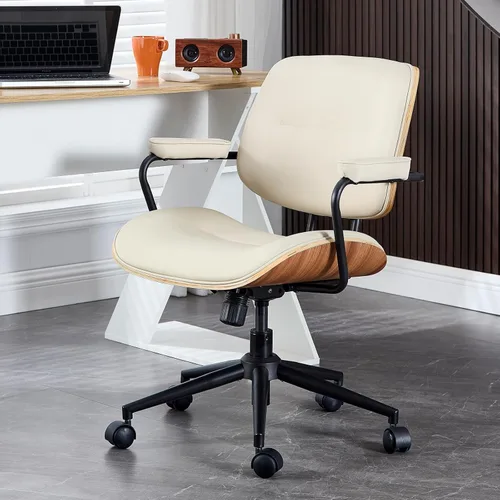 BV Mid Century Modern - Juego de 1 silla de oficina giratoria con reposabrazos y respaldo de nogal, silla de escritorio ajustable para oficina en