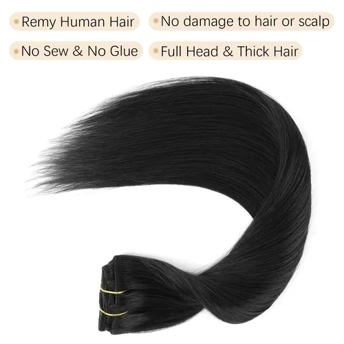 Miniatura 9 de ABH AMAZINGBEAUTY HAIR Extensiones de cabello humano negro con clip, 8 piezas de extensiones de volumen con clip, 4.23 onzas, sedoso, lacio, suave