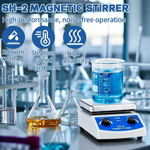 Miniatura 2 de Agitador magnético SH-2, mezclador de placa caliente de 520 ℉, agitador magnético de placa caliente de 100-2000 rpm con barra de agitación y soporte