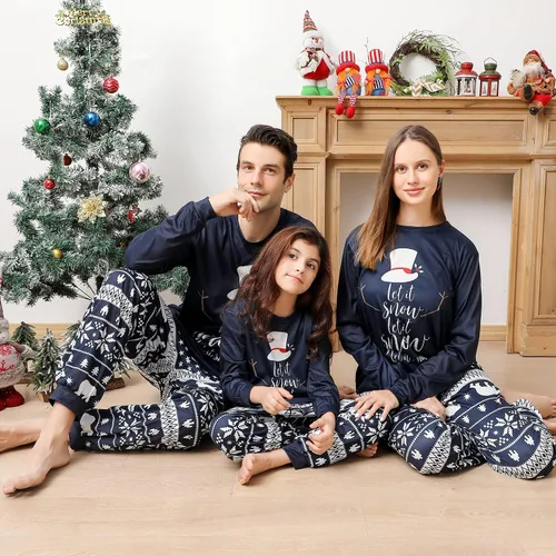 Miniatura 2 de Matching Christmas Pajamas for Family, Funny Holiday Cute Let It Snow Print Tops and Plaid Pants Xmas Sleepwear Pjs Set