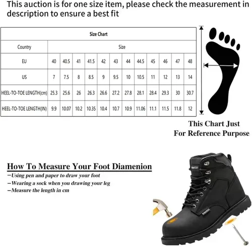 Miniatura 6 de Botas de seguridad laboral para hombre, de cuero Crazy-Horse duradero, con puntera de acero indestructible, impermeables y antideslizantes, mejor