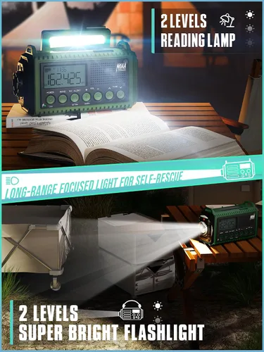 Miniatura 5 de Radio de emergencia de 12000 mAh - Alerta meteorológica AUTO NOAA, manivela solar AM/FM/SW/NOAA, linterna, cargador de teléfono, sirena SOS, kit