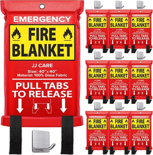 Miniatura 12 de JJ CARE Manta contra incendios – 2 paquetes con ganchos y guantes – Manta de emergencia contra incendios para el hogar y la cocina, mantas