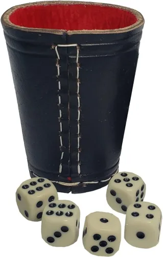 Miniatura 11 de Cyber-Deals - Taza compacta de cuero genuino para dados + dados con bolsa de almacenamiento de terciopelo negro